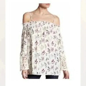 Pleione Off The Shoulder Floral Blouse Lace Bell Sleeves Size S #182